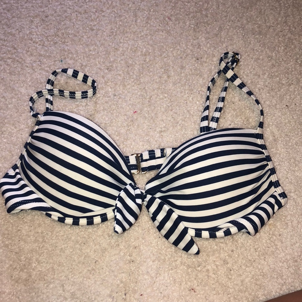Navy and white striped bikini set